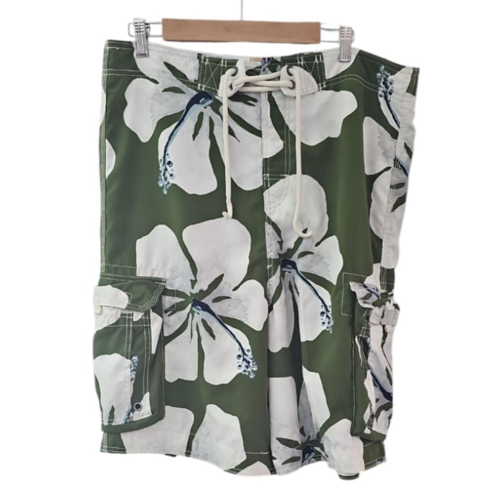 Hollister Floral Swim Trunks Men’s XL Green Board Shorts Cargo Tropical Lined